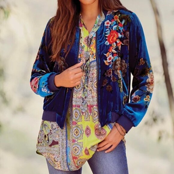 Johnny Was Vivian Velvet Bomber Jacket 100% silk velvet Size 1X Plus size - Picture 1 of 8